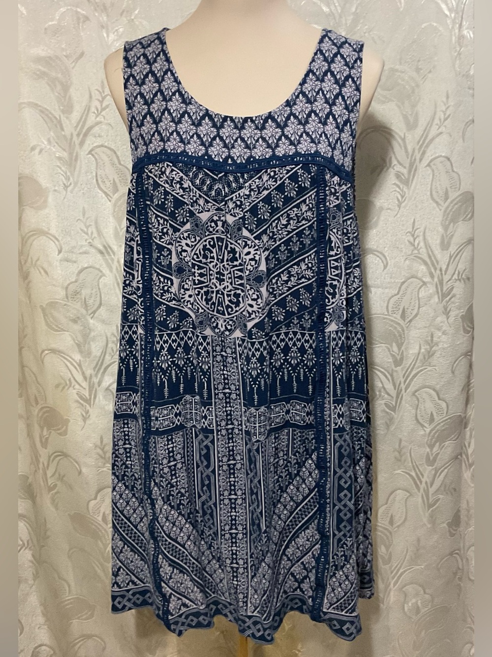 Knox Rose Sleeveless Boho Sundress in Blue & White